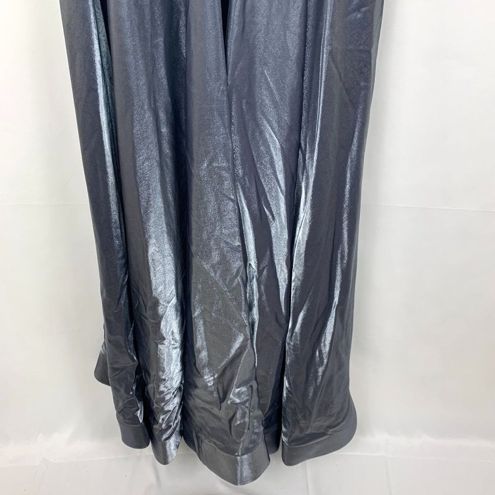 NWT La Femme 26447 Two Tone Satin A-Line V-Neck Gown Platinum Silver Gray - Picture 5 of 10